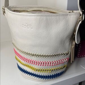 Coach Whiplash Mini Duffle Leather Dakota Zip Top Bucket Bag Chalk White 35153